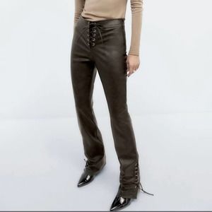 Zara Black Lace-Up Boot Cut Pants